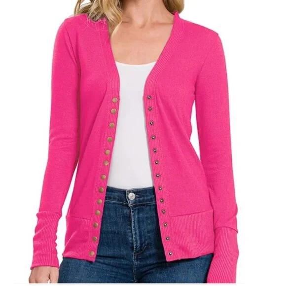 Color Story Sweaters Long Sleeve Knit Snap Button Cardigan